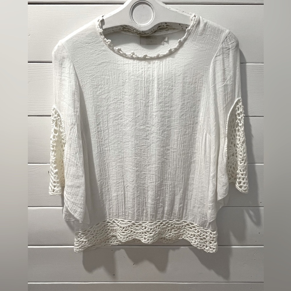 CREAM Crochet-Trim Boho Blouse – Off-White – Size  34